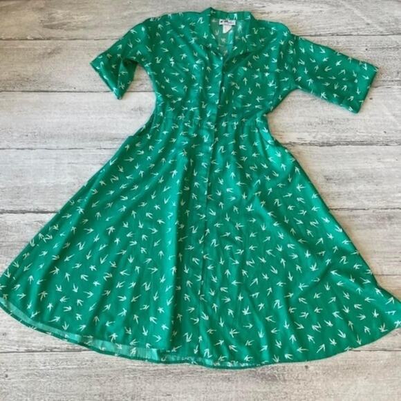 Vintage MIDI Day Dress Willi of California Rare Plus Size Green White 60’s 70s - Picture 8 of 8